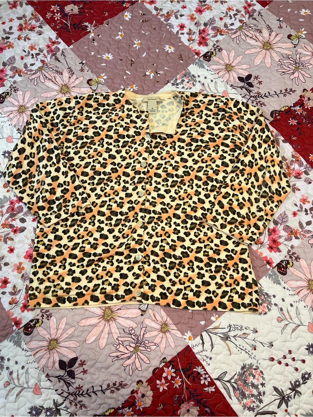 Bechamel Yellow and Black Leopard Print Cardigan